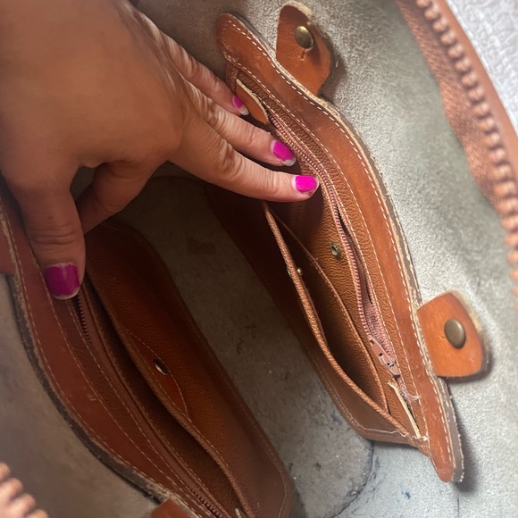 Dooney & Bourke Taupe Pebbled Leather Dome Satchel with Tan Trim - Picture 6 of 7